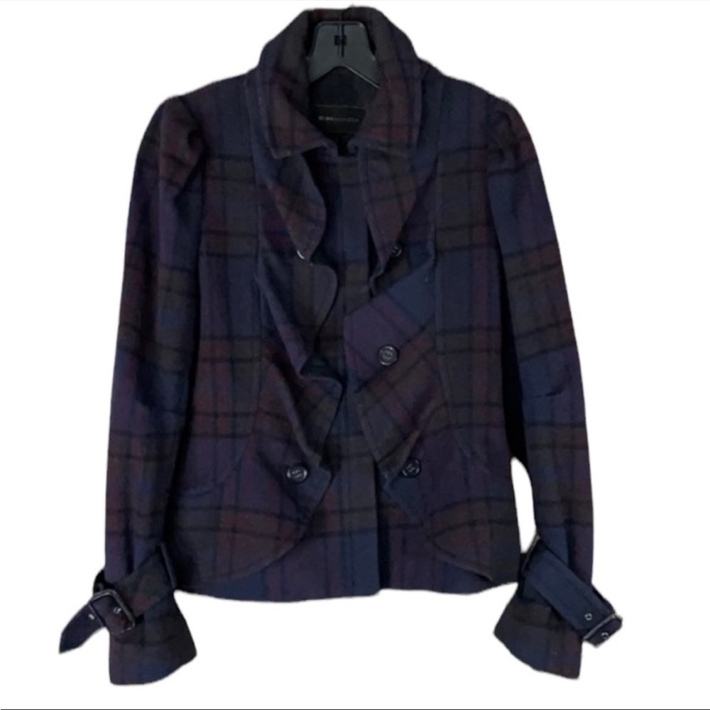 BCBGMaxAzria Ruffle Button Military Style Coat, Size XXS